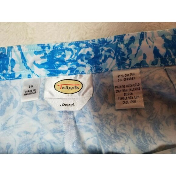 Talbots Womens Blue Printed Cropped Pants Size 14 Tie-Waist Stretch Straight Leg - Picture 3 of 6